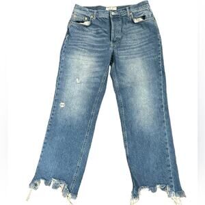We the Free by Free People Womens 27 Button Fly Raw Hem Distressed Jeans